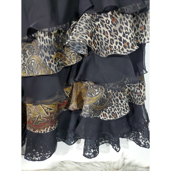 Pat Dahnke Size 18? Black Elastic Waist Animal Print Ruffles Long Maxi Skirt - Picture 5 of 9